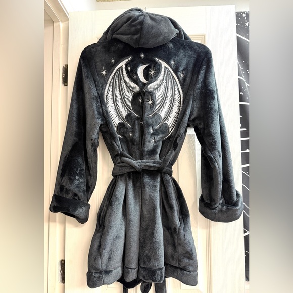 Dolls Kill Black Hooded Robe with Moon and Stars - Picture 2 of 4